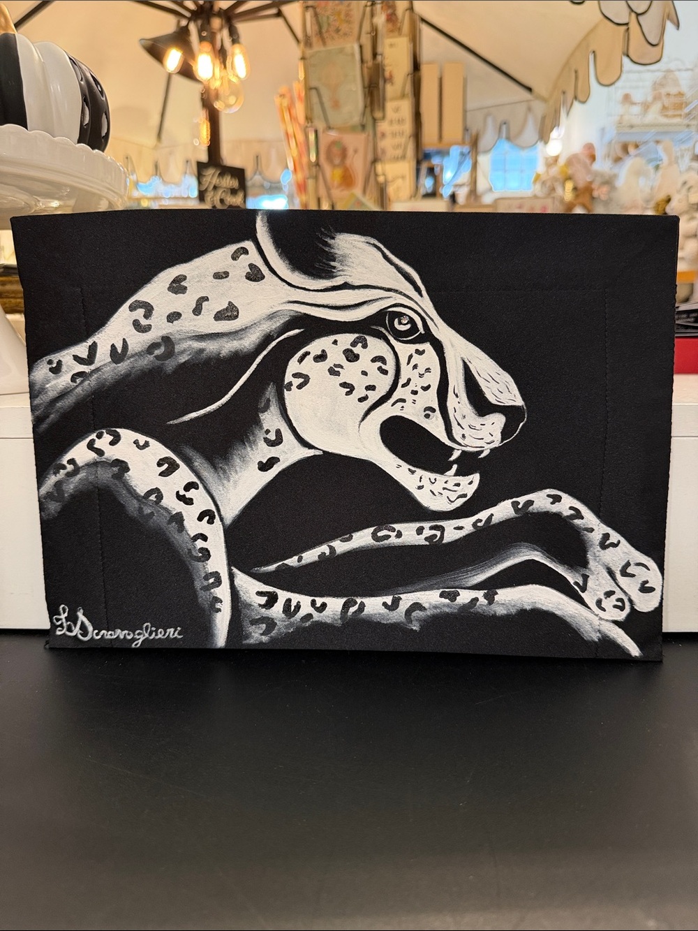 Hand-Painted Black & White Leopard Canvas Art by